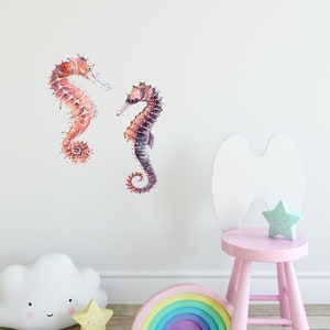 Whimsical Seahorse Wall Decal Set of 2 Ocean Sea Life Removable Fabric Wall Sticker