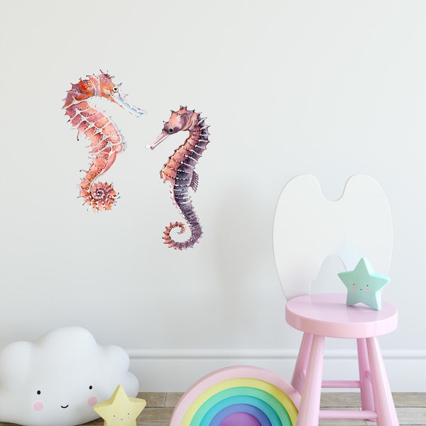 Whimsical Seahorse Wall Decal Set of 2 Ocean Sea Life Removable Fabric Wall Sticker | DecalBaby