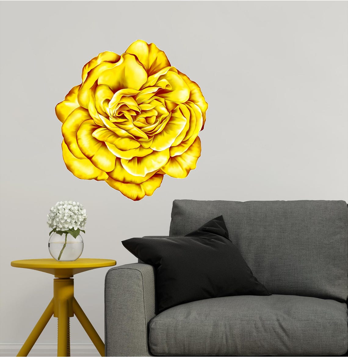 Yellow Rose Wall Decal Sticker Flower Wall Decal Floral Etsy