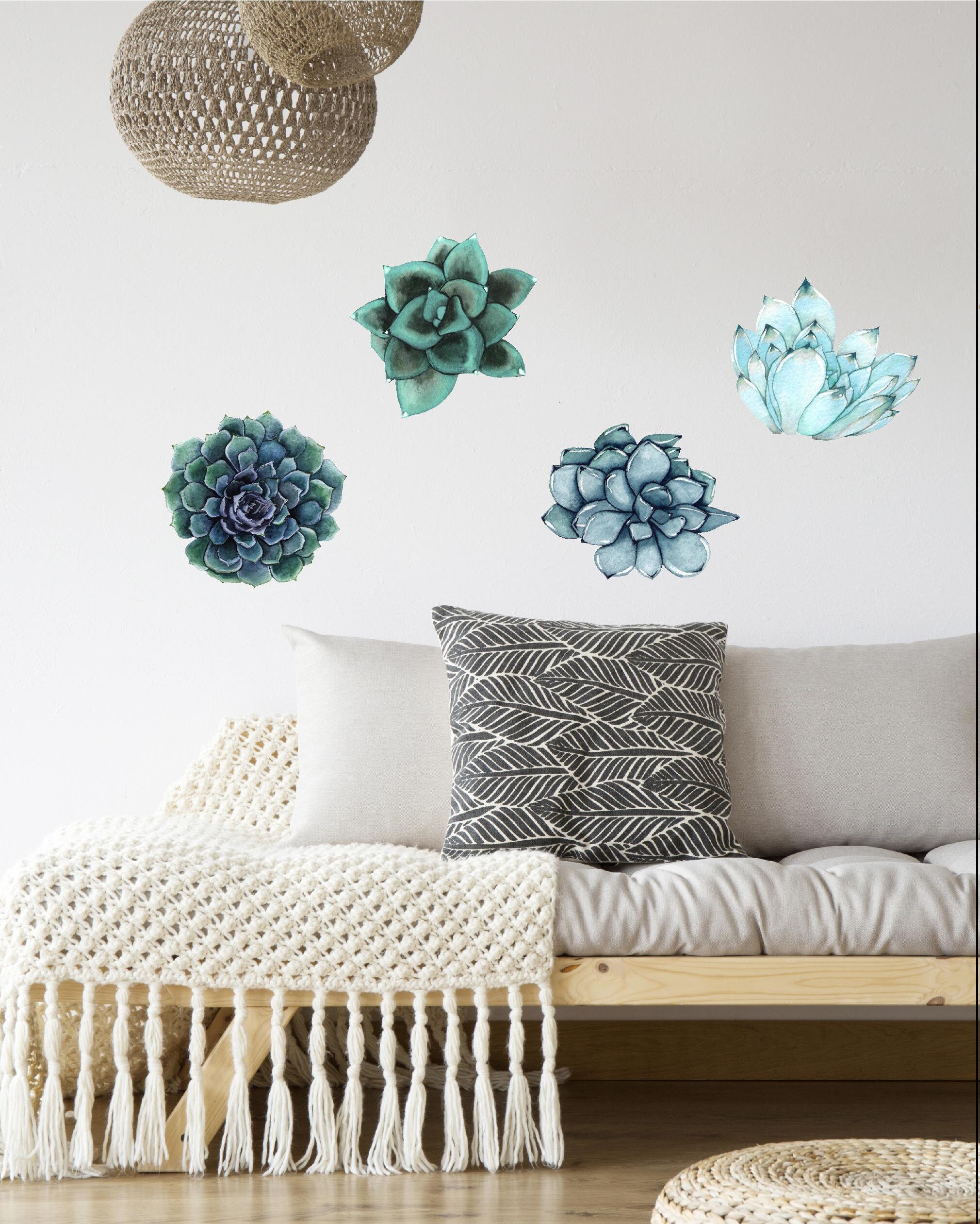 Blue Succulent Wall Decal 12 Sticker Set Baby Room Etsy