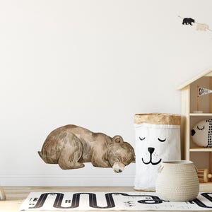 Sleeping Bear Cub Wall Decal Woodland Forest Animal Wildlife Baby Bear Removable Peel and Stick Fabric Nursery Decor