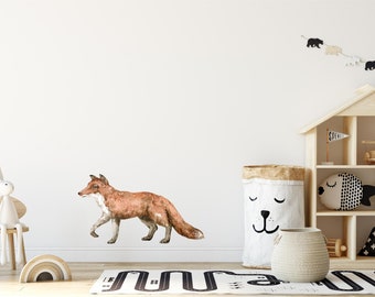 Fox #3 Wall Decal Woodland Forest Animals Red Fox Watercolor Wall Sticker Removable Fabric  Nursery Decor