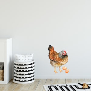 Speckled Hen with Eggs Wall Decal Watercolor Chicken Farm Animal Removable Fabric Wall Sticker