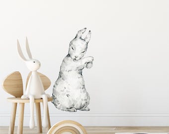 Whimsical White Rabbit Wall Decal Woodland Forest Animal Wildlife Removable Peel and Stick Fabric Wall Sticker Nursery Decor