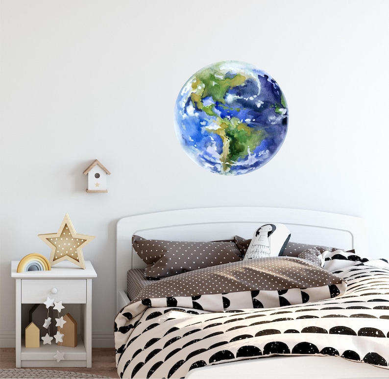 Watercolor Planet Earth #2 Wall Decal Sticker Solar System Mural Outer ...