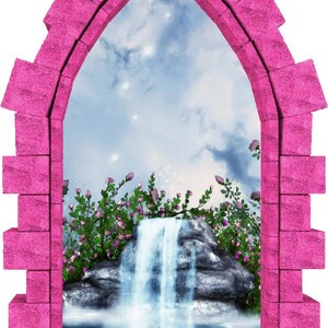 Fairy Tale Stone Waterfall Castle Window Wall Decal 3D Wall Sticker ...