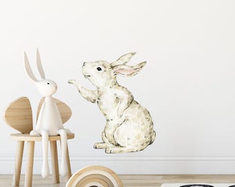 Whimsical Cream Rabbit Wall Decal Woodland Forest Animal Wildlife Removable Peel and Stick Fabric Wall Sticker Nursery Decor