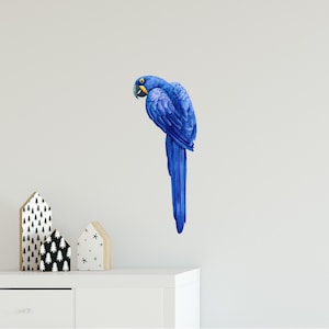 Blue Parrot Exotic Macaw Bird Wall Decal Tropical Rainforest Birds Wall Sticker Removable Fabric  Nursery Room Decor