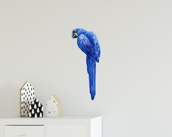Blue Parrot Exotic Macaw Bird Wall Decal Tropical Rainforest Birds Wall Sticker Removable Fabric Nursery Room Decor