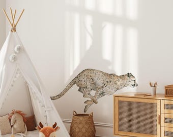 Cheetah Jungle Animal Wall Decal Wild Big Cat Jungle Life Peel and Stick Wall Sticker Removable Tropical Safari Nursery Decor Watercolor