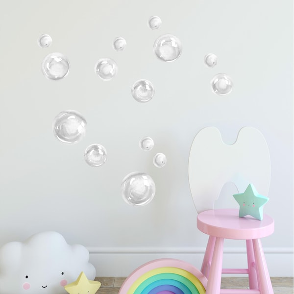 Watercolor White/Gray Bubbles Wall Decal Set Ocean Sea Life Removable Fabric Wall Sticker - Set Size Small