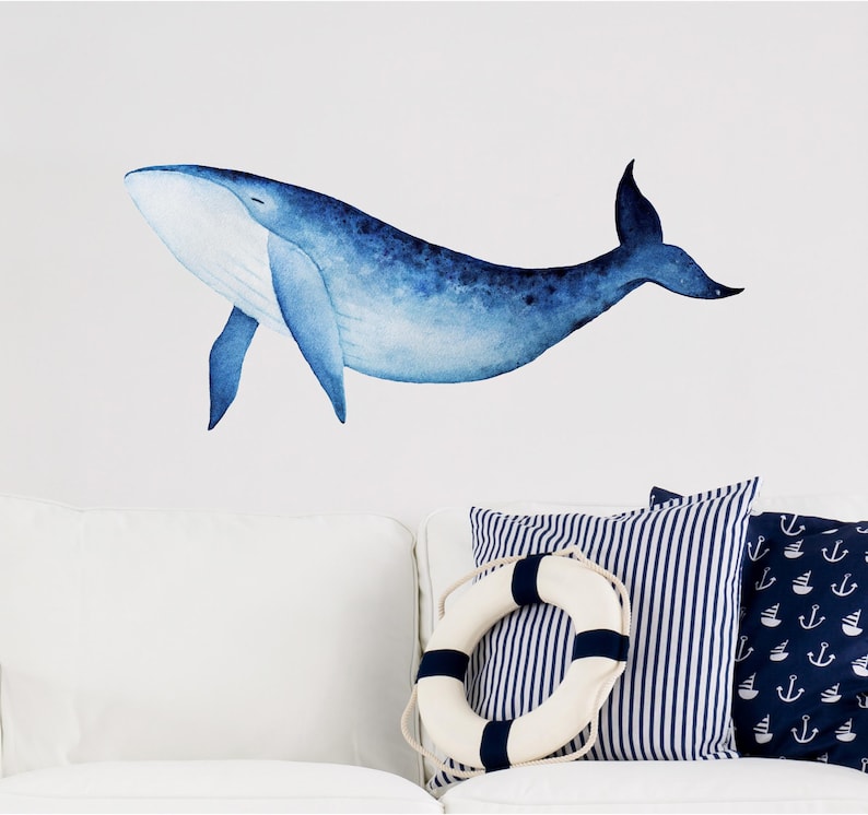 Blue Whale Wall Decal Sticker Nautical Nursery Baby Room Decor Etsy