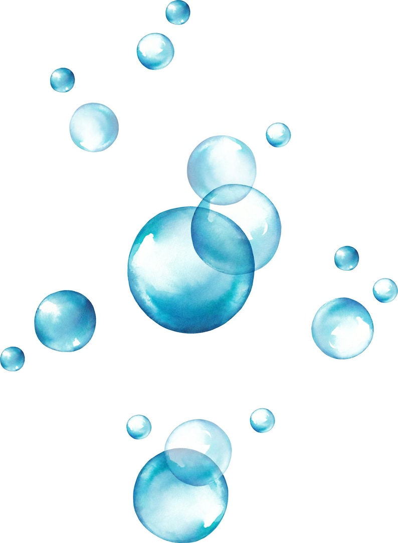 Watercolor Blue Bubbles 2 Wall Decal Set Ocean Sea Soap Etsy