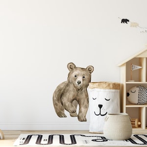 Baby Bear Cub Wall Decal Woodland Forest Animal Wildlife Baby Bear Removable Peel and Stick Fabric Nursery Decor