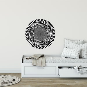 Hypnotic Spiral #6 Wavy Wall Decal Black & White Circular Optical Illusion Removable Fabric  Wall Sticker