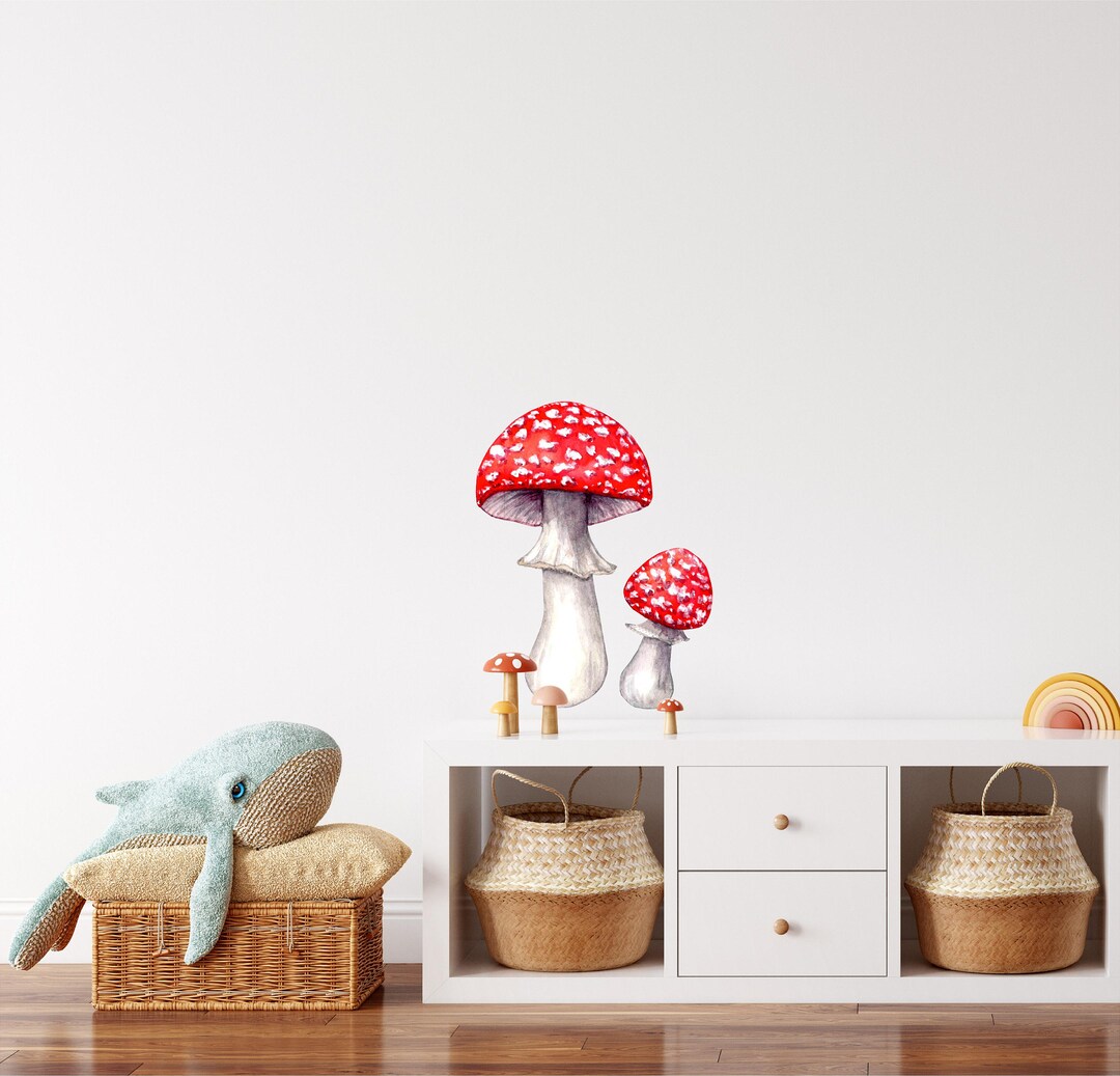 Whimsical Red Mushrooms Wall Decal Watercolor Woodland Forest Life ...