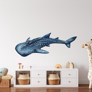Navy Blue Whale Shark Wall Decal Ocean Sea Sharks Removable Peel and Stick Fabric Wall Sticker Nursery Decor