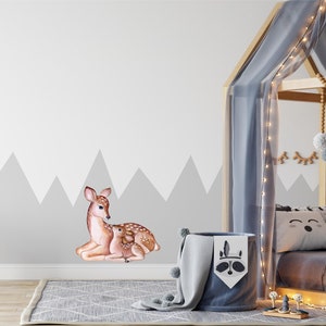 Mother Deer with Baby Wall Decal Removable Fabric  Watercolor Deer Wall Sticker Woodland Forest Animal Nursery Decor