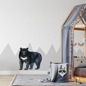 Grizzly Bear Wall Decal Removable Fabric  Woodland Forest Mountain Brown/Black Bear Wall Sticker Nursery Decor