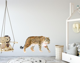 Snow Leopard Wall Decal Wild Cat Wall Sticker Removable Fabric  Childrens Animal Safari Kids Peel & Stick Nursery Room Decor