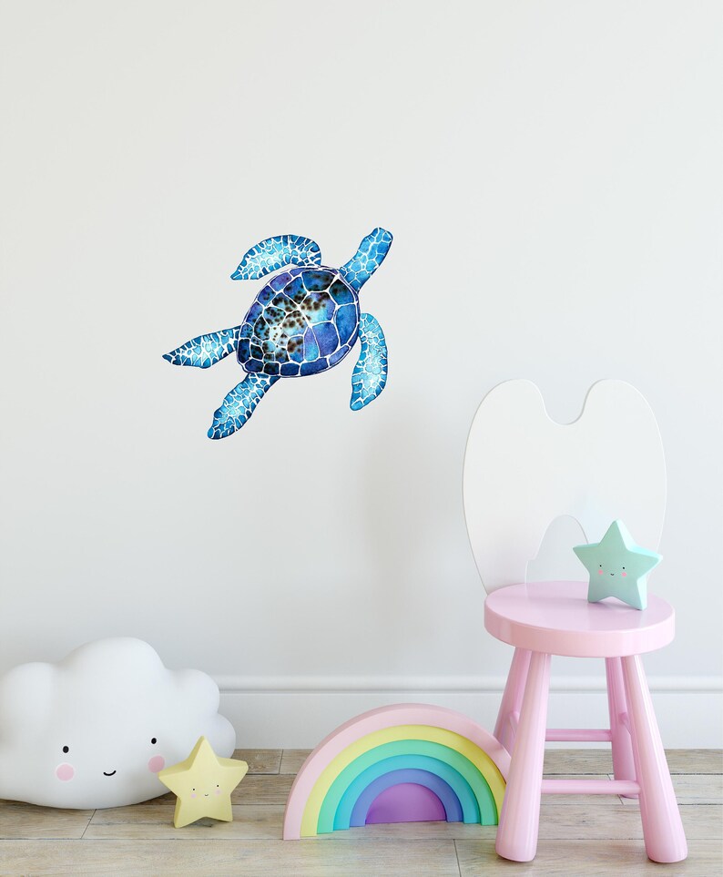 Watercolor Blue Sea Turtle Wall Decal Under The Ocean Fish - Baby Sea Turtles Wall Decals Watercolor Blue Sea Turtle Wall Decal Under The Ocean Fish - Baby Sea Turtles Wall Decals