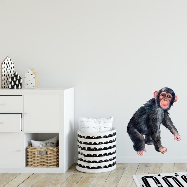 Chimp Monkey Wall Decal Safari Animal Wall Sticker Removable Fabric  for Childrens African Safari Kids Peel & Stick Nursery Room Decor