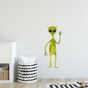 Watercolor Green Alien Wall Decal Outer Space UFO Wall Sticker Extraterrestrial Wall Art Peel & Stick Removable Fabric  DecalBaby