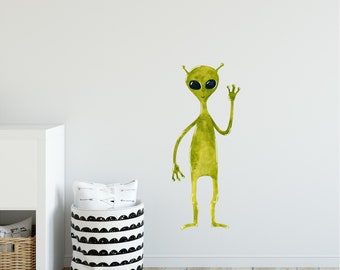 Watercolor Green Alien Wall Decal Outer Space UFO Wall Sticker Extraterrestrial Wall Art Peel & Stick Removable Fabric  DecalBaby