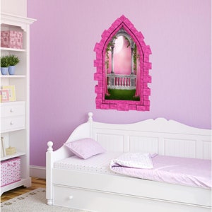 Fairy Tale Princess Balcony Castle Window 3D Wall Decal for Girl Bedroom Playroom Wall Art Decor
