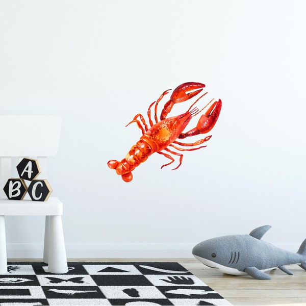 Red Lobster Wall Decal Watercolor Sea Marine Crustacean Removable Fabric Wall Sticker | DecalBaby