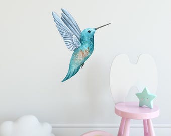 Hummingbird Wall Decal Watercolor Bird Wall Sticker Removable Fabric  Wall Art Decor