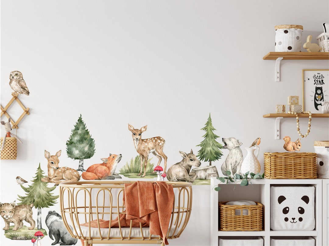 Woodland Animals Wall Decal Set 1 Watercolor Woodland Etsy