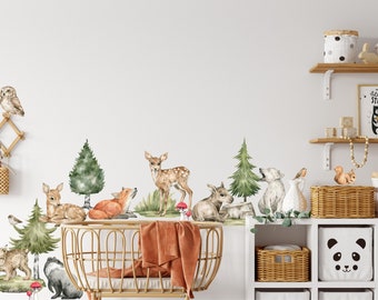 Woodland Animals Wall Decal Set #1 | Watercolor Woodland Forest Animal | Fabric Wall Stickers