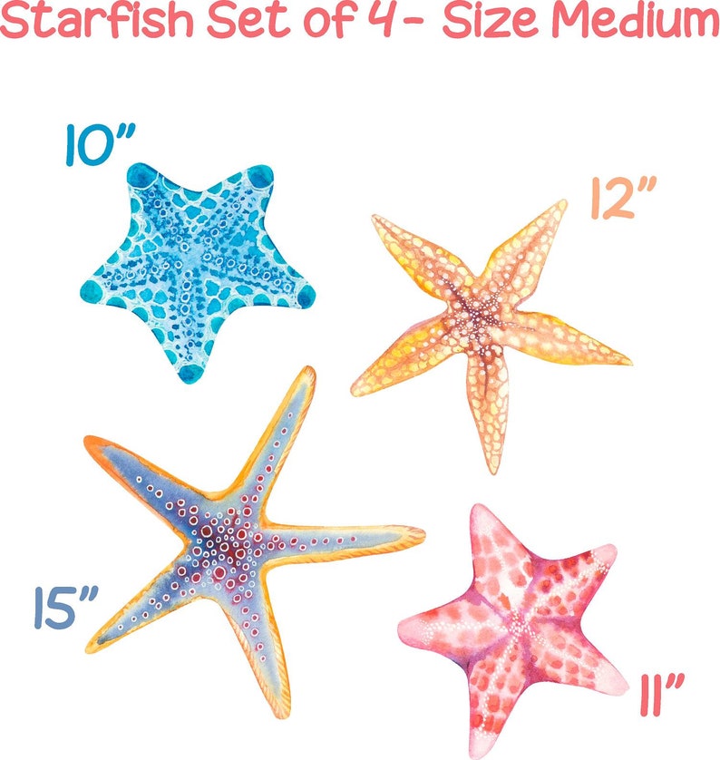 Watercolor Starfish Wall Decal Set of 4 Ocean Sea Life Removable Fabric ...