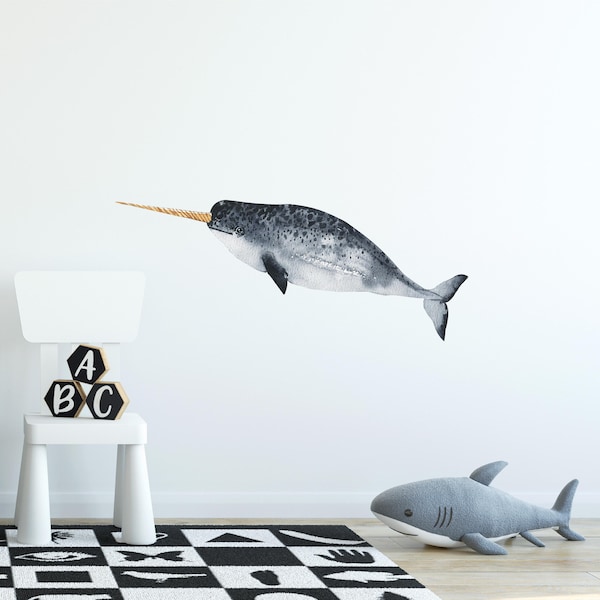 Watercolor Narwhal #2 Wall Decal Ocean Sea Life Removable Fabric Wall Sticker