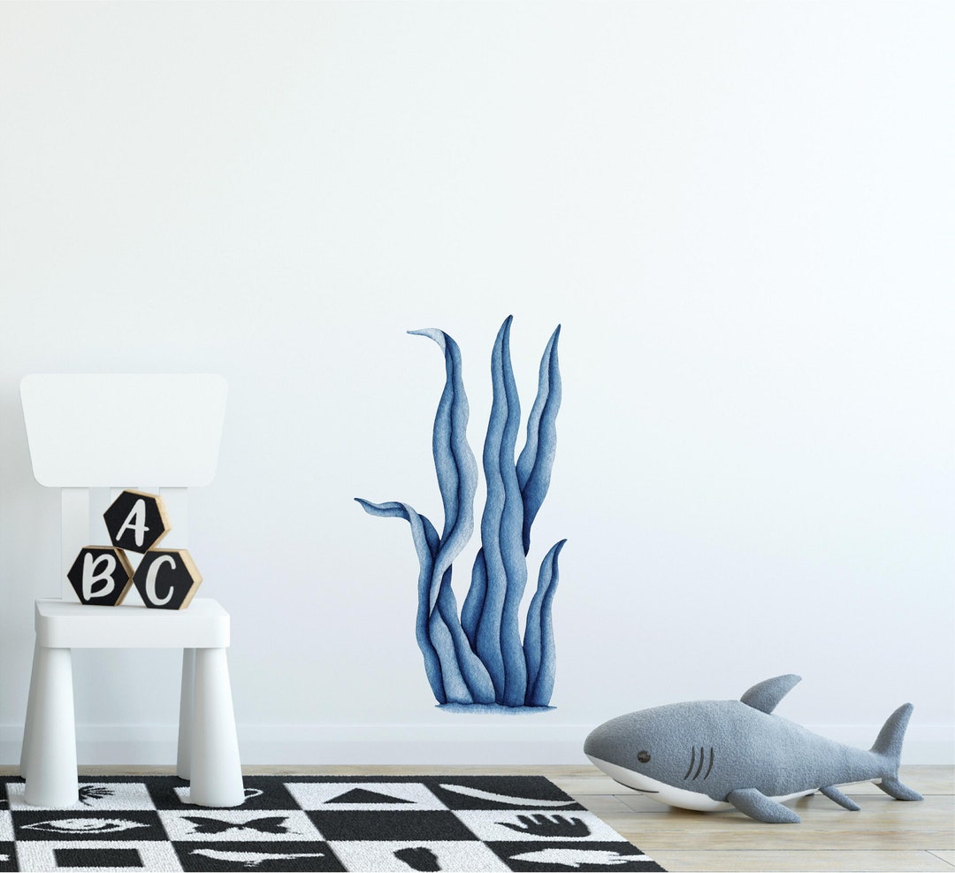 Navy Blue Seaweed 4 Ocean Wall Decal Ocean Wall Art Seaweed Decal Deep
