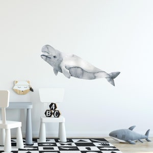 Watercolor Beluga Whale #4 Wall Decal Ocean Sea Life Removable Fabric Wall Sticker | DecalBaby