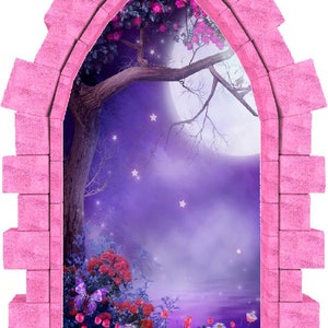 Foggy Purple Moonlight Castle Window 3D Wall Sticker Night Sky Moon Medieval Portal Girl Playroom Kids Bedroom Decor immagine 5