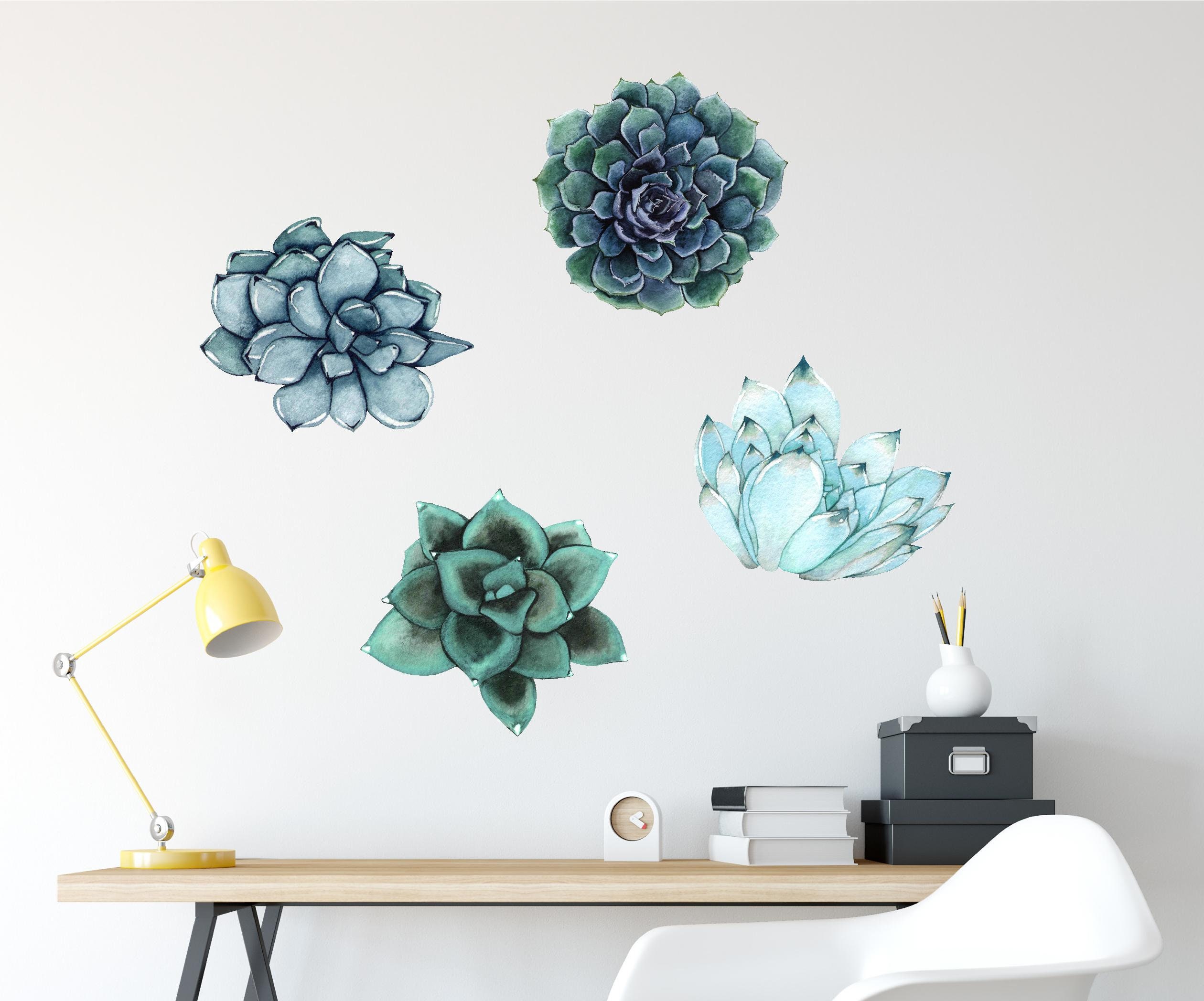 Blue Succulent Wall Decal 12 Sticker Set Baby Room Etsy