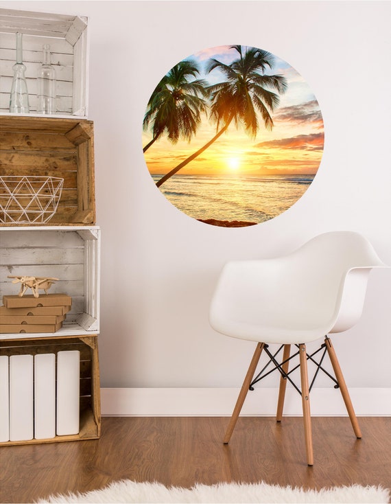 Tropical Sunset Circle Wall Decal Sticker Removable Fabric | Etsy