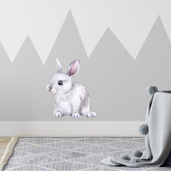 White Bunny Rabbit Wall Decal Woodland Forest Animals Watercolor Wall Sticker Removable Fabric  Nursery Decor