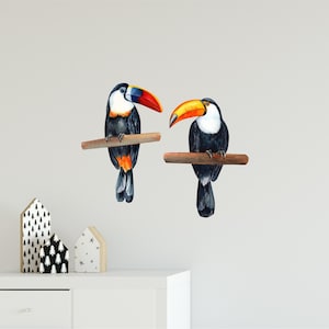 Toucans Set of 2 Wall Decal Tropical Rainforest Birds Watercolor Wall Sticker Removable Fabric