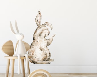 Whimsical Beige Rabbit Wall Decal Woodland Forest Animal Wildlife Removable Peel and Stick Fabric Wall Sticker Nursery Decor
