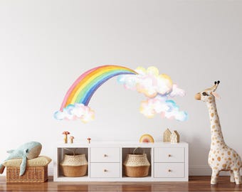 Rainbow & Clouds Wall Decal Watercolor Removable Peel and Stick Wall ...