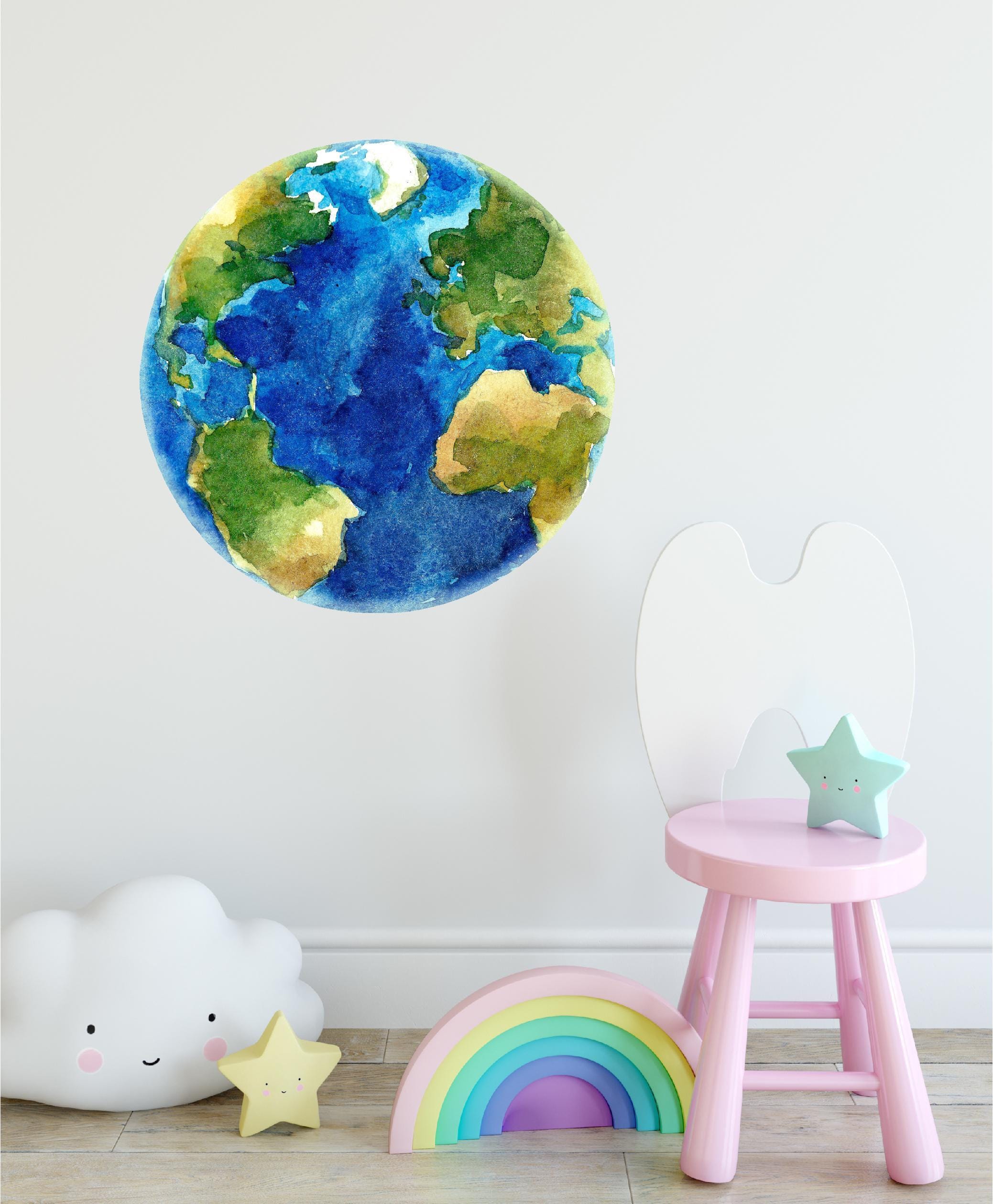 Planet Earth Watercolor Wall Decal Sticker Solar System Mural Outer ...