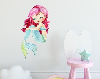 Watercolor Mermaid #2 Wall Decal Ocean Sea Life Removable Fabric Wall Sticker | DecalBaby