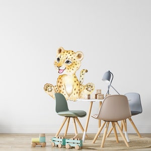 Baby Leopard Cub Wall Decal Safari Animal Wall Sticker Removable Fabric  for Childrens African Safari Kids Nursery Room Decor