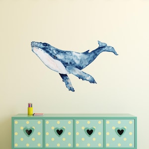 Watercolor Humpback Wall Decal Ocean Sea Life Removable Fabric Wall Sticker