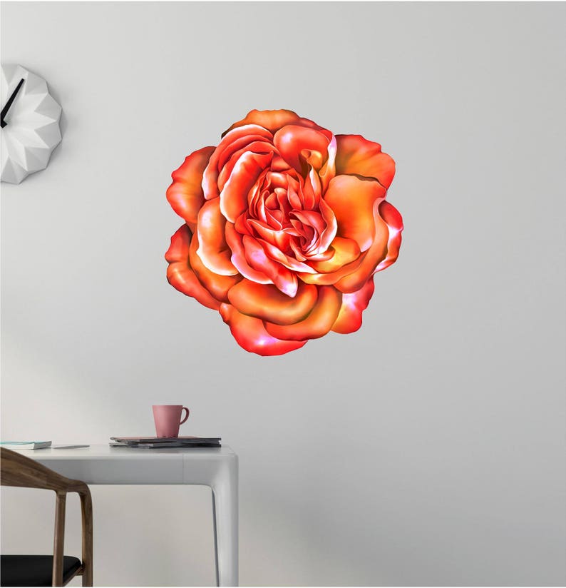 Flower Wall Decal Floral Wall Decor Peach Rose Rose Decal Etsy