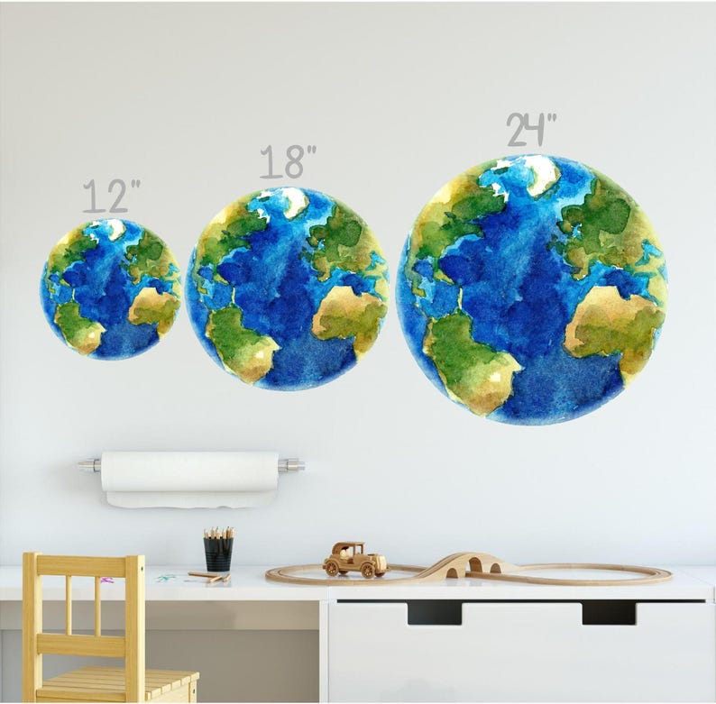 Planet Earth Watercolor Wall Decal Sticker Solar System Mural Outer ...